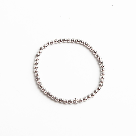 NEW Tory Burch SILVER Beaded Stretch Bracelet - Picture 4 of 5